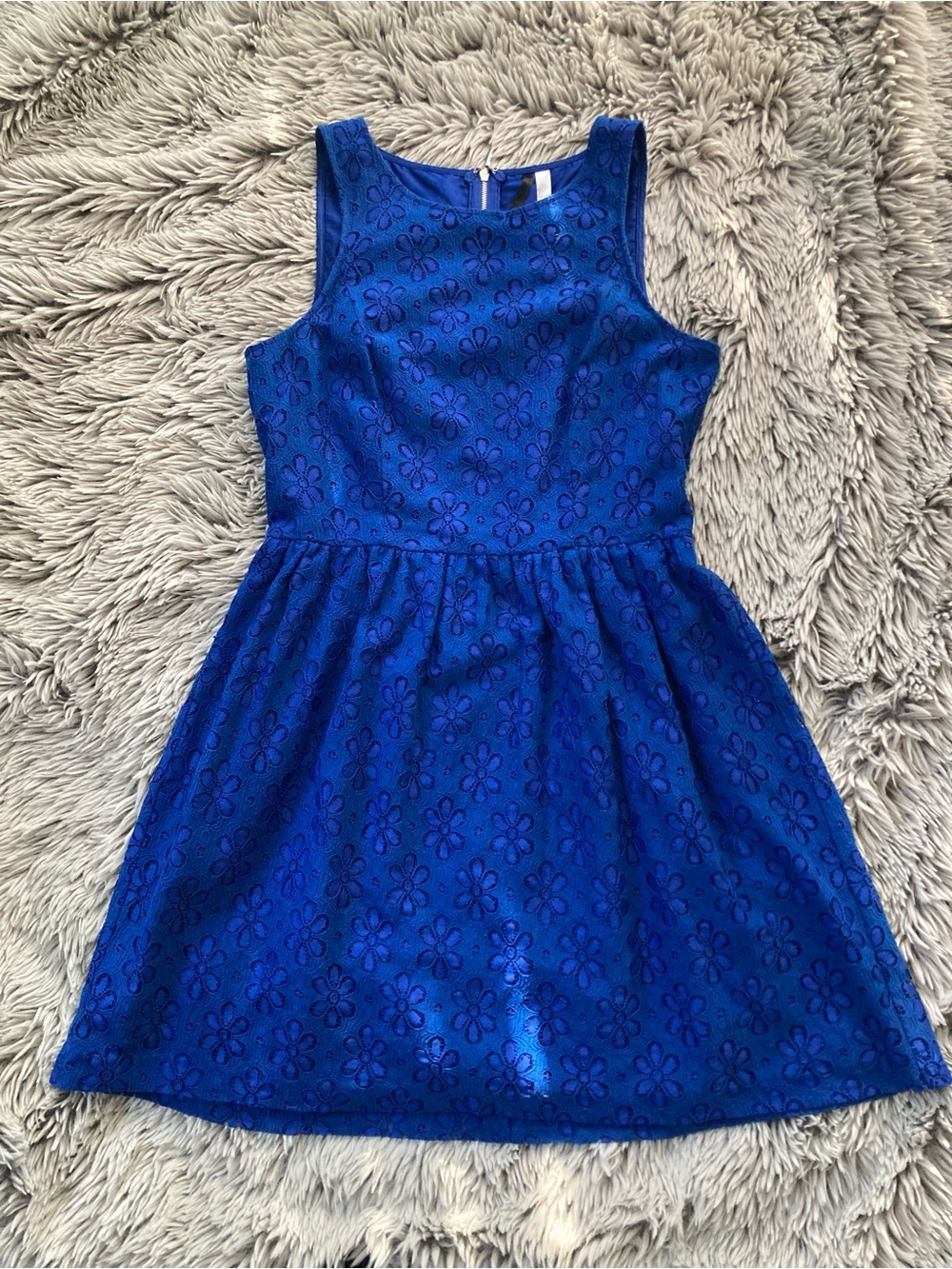 Kensie MEDIUM Cobalt Blue Sleeveless Dress with Lace Overlay